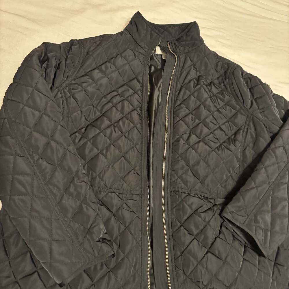 Talbots Black Quilted Full Zip Lightweight Jacket
